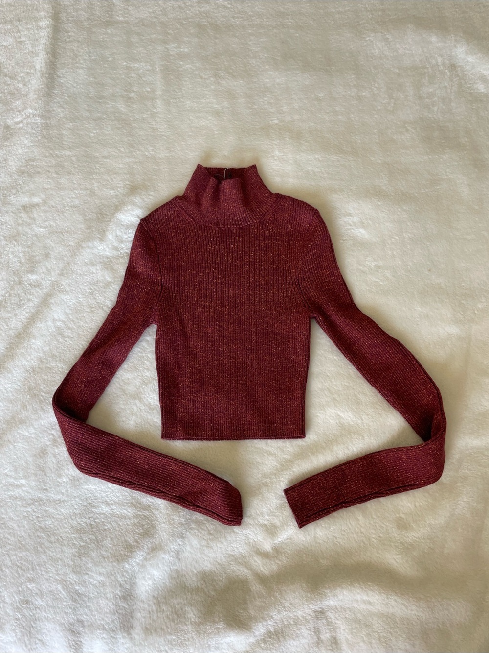 Zara Burgundy Ribbed Turtleneck Sweater